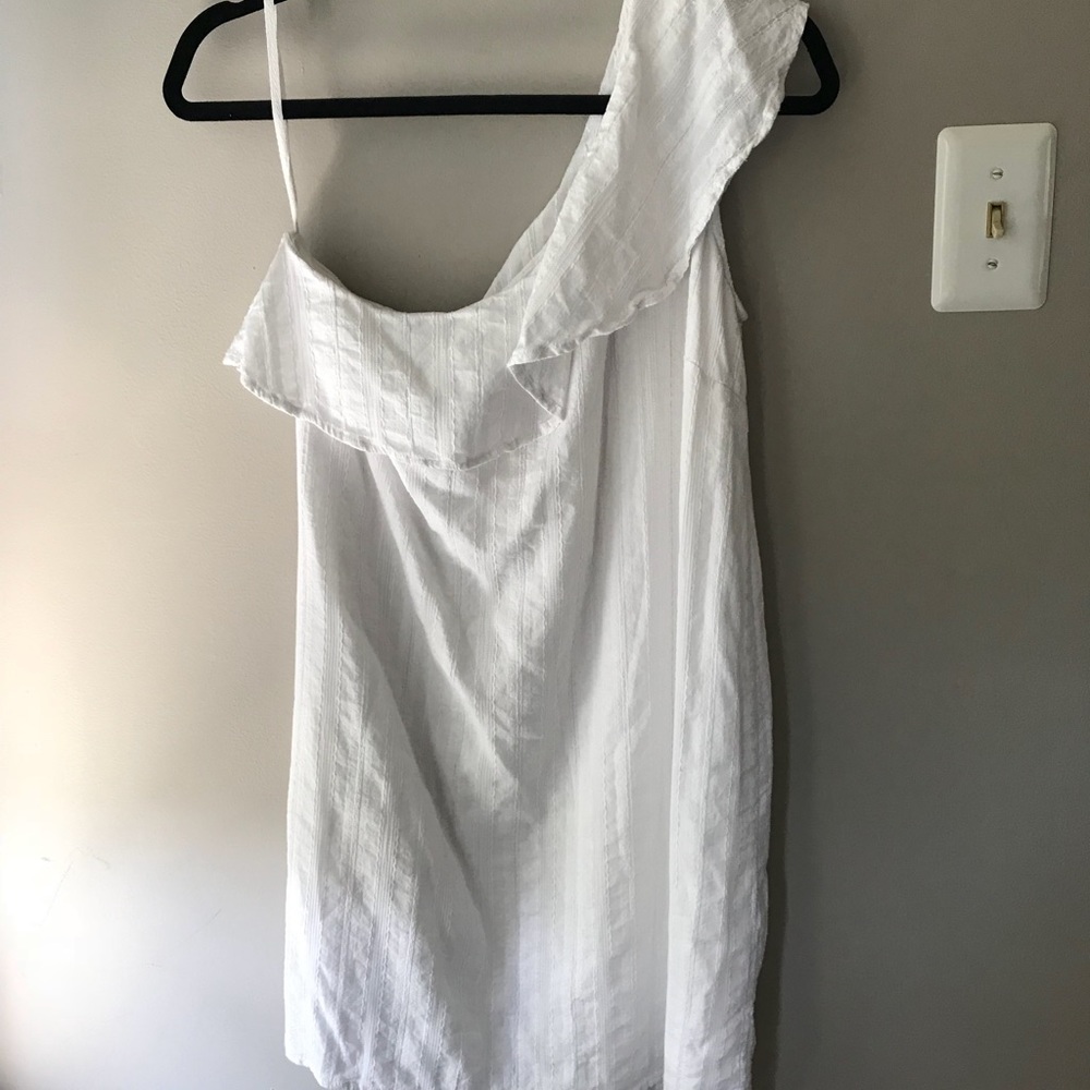 One Shoulder White Linen Dress. Size M.